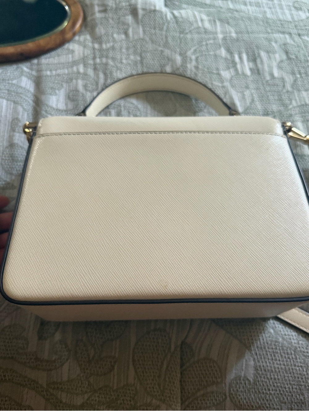 kate spade cream leather top-handle satchel with gold plaque - Picture 3 of 7